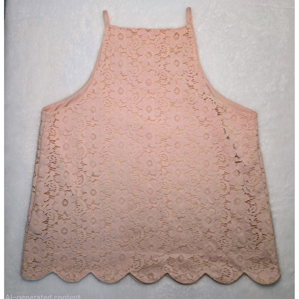 Monteau Los Angeles Pink Floral Lace Halter Cami Top Scalloped Hem Size M - Picture 2 of 4